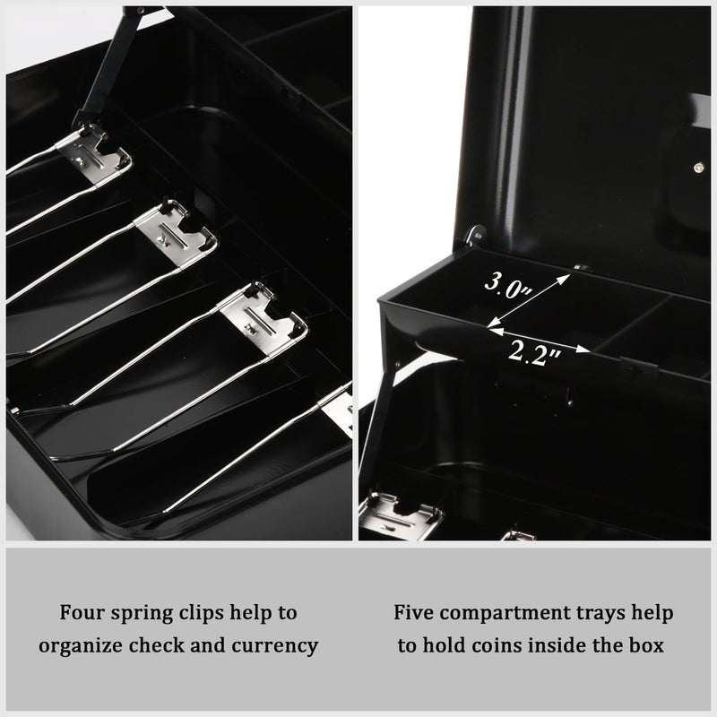 Jssmst Large Cash Box with Money Tray and Lock - Safe Box for Cash Saving Key Lock Money Organizer Box, 11.8L x 9.5W x 3.5H Inches, Black, SM-CB0501L, XLarge - Image 4